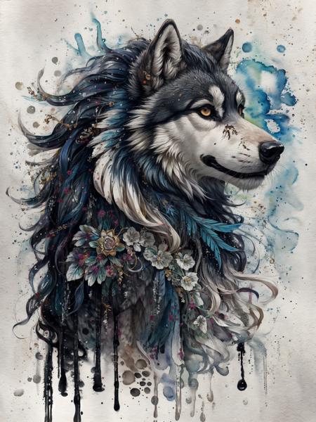 54403-3769328857-ornamental watercolor wolf, (ink outline), fine details, feather mane, (ink splash)_.png
